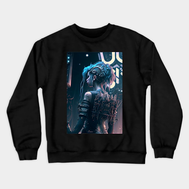 Futuristic Cyber Woman Crewneck Sweatshirt by Cyber Punks AI